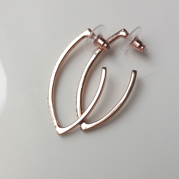 A New Day Rose Gold Rhinestone Long V-Shaped Hoops - Picture 4 of 10